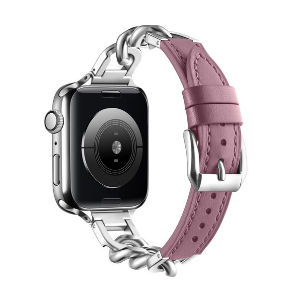 Correa de cuero de la cadena de pulsera de acero inoxidable para la banda de reloj Apple 44 mm 45 mm 44 mm 42 mm 41 mm 41 mm 38 mm Mundas de lujo Iwatch Series 8 7 6 5 Accesorios de banda de vigilancia 1 PCS