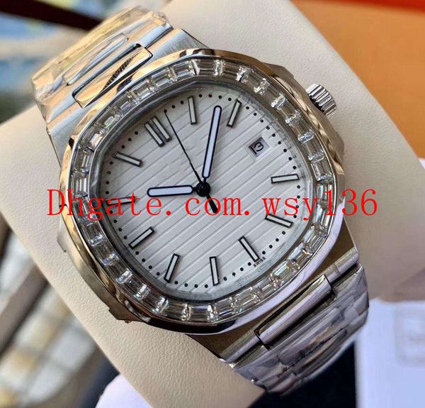 Bracelet en acier inoxydable diamant montres pour hommes cadran blanc 5711/1A-010 Asie mécanique automatique montre pour hommes Date dos transparent