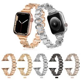 Bracelet en acier inoxydable Boucle en métal Bracelet en acier pour Apple Watch 44mm 49mm 42mm 40mm 38mm Bandes Bracelets Iwatch 8 Ultra 7 6 5 4 3 Series Bracelets de montre Accessoires intelligents
