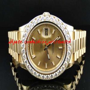 Roestvrijstalen armband Nieuwe heren 2 II Solid 18 kt 41 mm Diamond Watch Gold Dial 8 CT Automatische Mechanical Man Watch PolsWatch264A