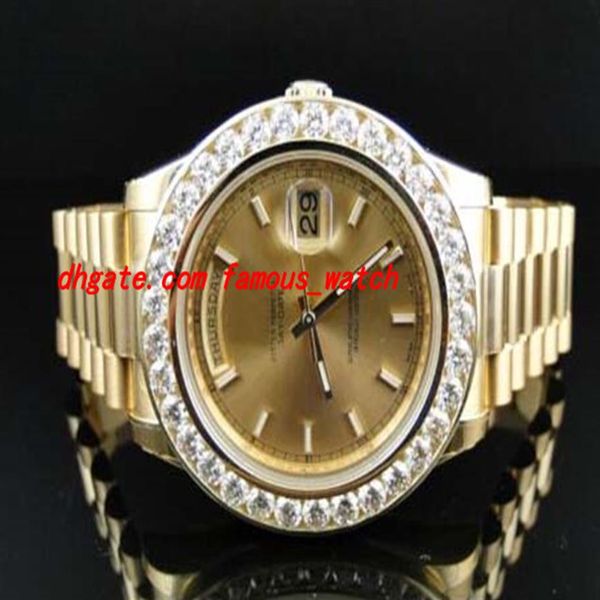 Pulsera de acero inoxidable New Mens 2 II Solid 18 kt 41MM Diamond Watch Gold Dial 8 Ct Automatic Mechanical MAN WATCH Wristwatch288r