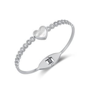 Bracelet en acier inoxydable Simple mode coquille amour cristaux de Zirconium manchette Bracelet pour maman fille ami cadeaux bijoux n1045