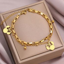 Bracelets en acier inoxydable mignon carton anime arc arc souris pendante cloches perles de couches bracelet pour femmes bijoux de bijoux cadeaux 240515