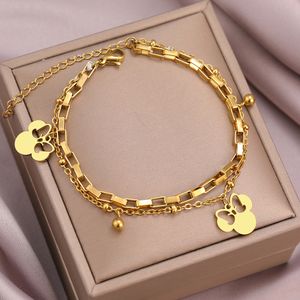 Bracelets en acier inoxydable mignon dessin animé Anime arc souris pendentif cloches perles couche chaîne Bracelet pour femmes bijoux cadeaux de fête