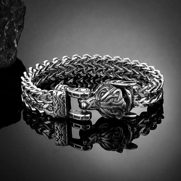 Acier inoxydable tressé nordique Viking bête loup boucle chaîne bracelet bracelet 192123 cm rétro punk motard bijoux de fête pour hommes 231225