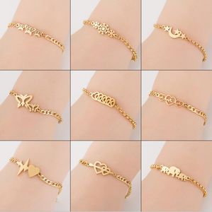 Charm-Armband aus Edelstahl mit Schmetterlingen, Herz, Schneeflocken, Elefanten, Sonne, Mond, Sternen, für Frauen, BFF-Schmuck
