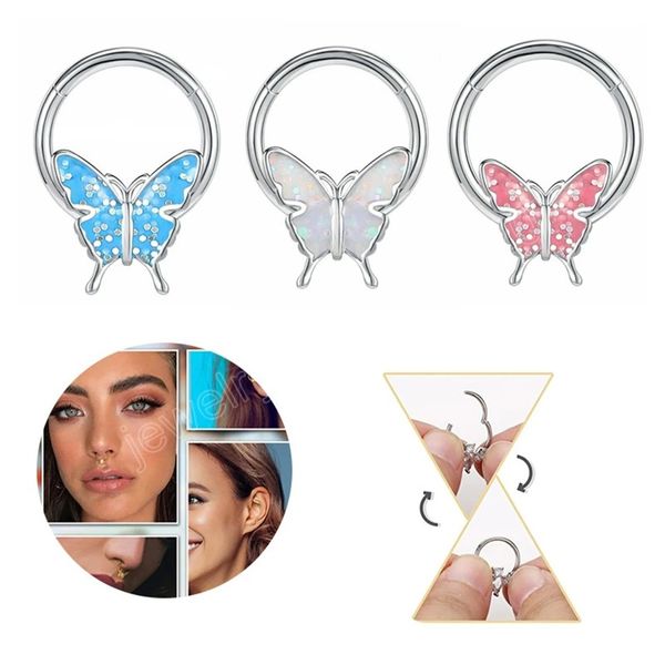 Anillo de nariz de mariposa de acero inoxidable Moda Nase Septum Piercing Anillo Cartílago Hoop Helix Pendientes pequeños