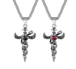 Roestvrij staal Caduceus Angel Wing Symbool van medicijnarts verpleegster Pendant ketting voor herenjongens9982009