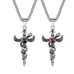 Symbole de l'aile ange de caduceus en acier inoxydable du médecin infirmière infirmière collier pour hommes garçons1016489