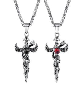 Symbole de l'aile ange de caduceus en acier inoxydable du médecin infirmier collier pendentif infirmier pour hommes garçons4489406