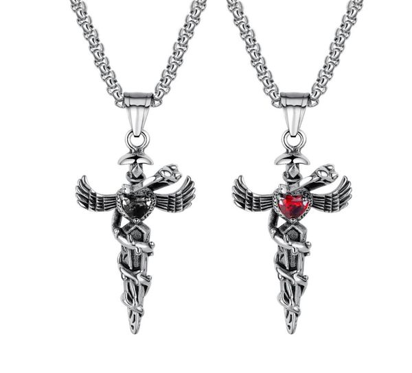 Symbole de l'aile ange de caduceus en acier inoxydable du médecin infirmière infirmière collier pour hommes garçons9982009