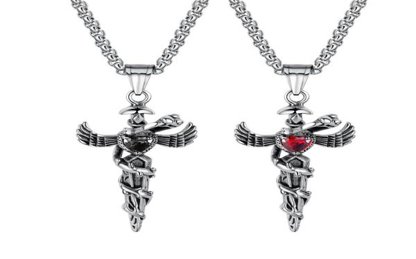 Symbole de l'aile ange de caduceus en acier inoxydable du médecin infirmière infirmière collier pour hommes garçons4993411