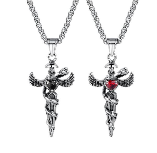 Symbole de l'aile ange de caduceus en acier inoxydable du médecin infirmière infirmière collier pour hommes garçons 4046239