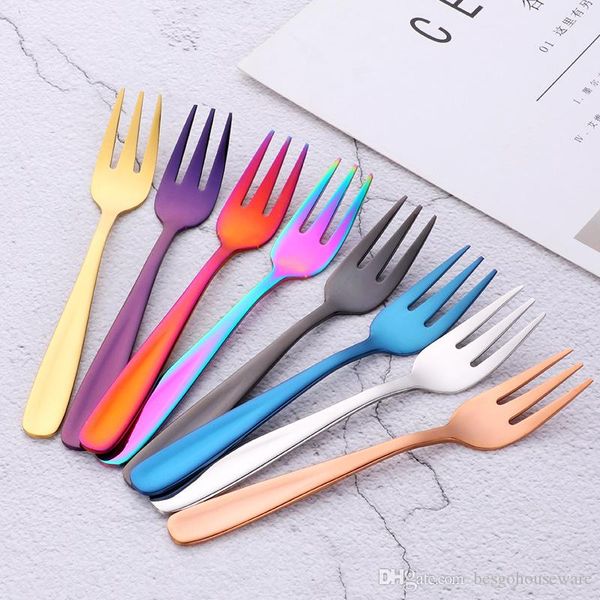 En acier inoxydable Gâteau Fork Fourche Coréen Rainbow Dîner Salade Vaisselle Vaisselle Gold Dessert Fork Hotel Party Outils de cuisine 8 couleurs BH2460 CY