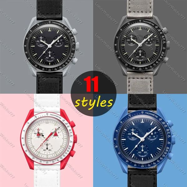 Boîtier en acier inoxydable Moonswatch Quarz Chronograph Mens Mens Watch Mission To Mercury Nylon Luxury Watch James Montre de Luxe Master Swatchity Wristswarchs