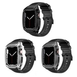 Boîtier en acier inoxydable avec bracelet et étui robustes pour Apple Watch 4 5 6 7 8 SE Hommes Sport Bracelet de montre 44mm 45mm
