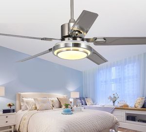 Lampe de ventilateur de plafond en acier inoxydable 5 pales d'intérieur avec télécommande Brush Nickel 48/52 pouces LLFA