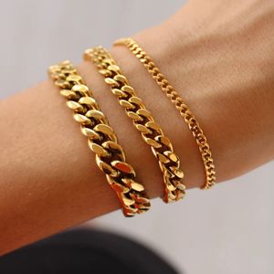 Roestvrijstalen kettingarmband Vrouwen, 3 mm tot 9 mm stoeprand Cubaanse kettingbunge goud kleur unisex pols stapelbare sieraden