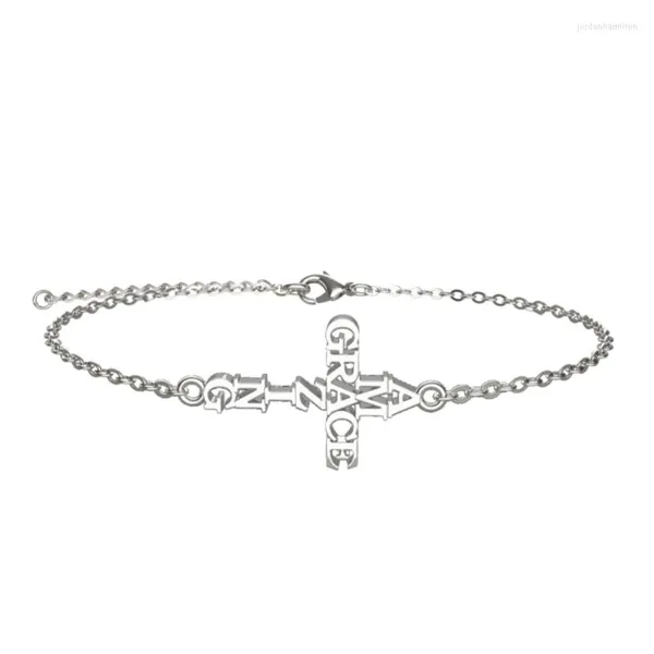 Bracelet à maillons de chaîne en acier inoxydable AMAZINGGRACE Bracelets porte-bonheur croisés couleur argent pour les femmes bijoux de mode cadeau LGS1730