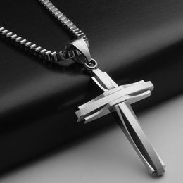 Collier chaîne en acier inoxydable pour hommes et femmes, croix religieuse américaine, Long ras du cou, accessoires bijoux Hip Hop