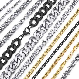 Collier de chaîne en acier inoxydable pour les hommes Femmes Cound Cuban Link Chain Gold Color Sier Color Punk Choker Fashion Bijoux Mâle Gift