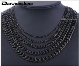 Collier de chaînes en acier inoxydable pour hommes Black Silver Gold Mens Colliers Courb Cuban Davieslee Bijoux Cadeaux 3 5 7 9 11 mm DLKNM09279308177