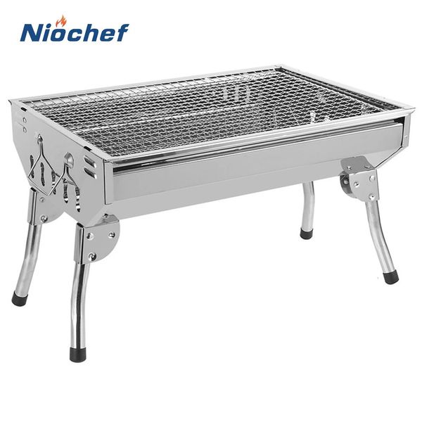 Barbecue au charbon de bois en acier inoxydable, poêle à Barbecue pliante, Portable, Camping, randonnée, pique-nique, outils de cuisine avec filet de BBQ 240116