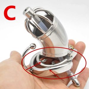 Stainless Steel Chastity Cage with Urethral Sound Catheter Anti-off Spike Ring Male Chastity Devices Penis Lock for Men G225 Y201118