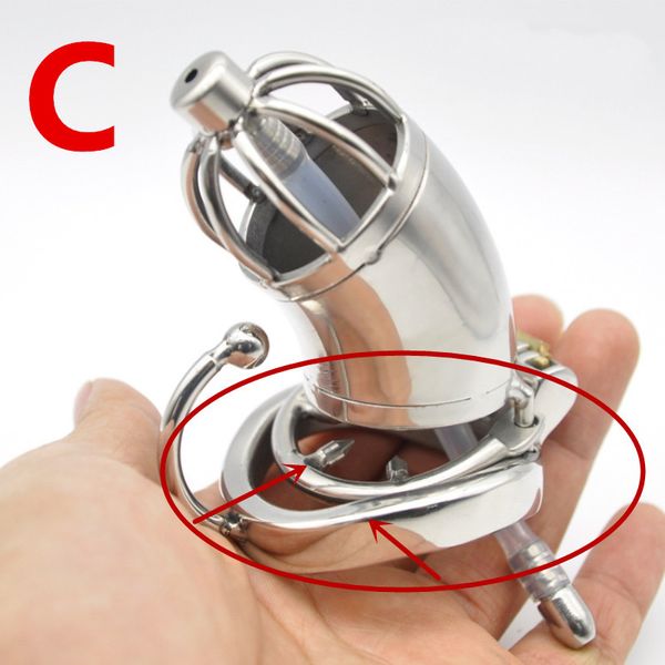 Cage de chasteté en acier inoxydable avec cathéter sonore urétral Anti-off Spike Ring Male Chastity Devices Penis Lock pour hommes G225 CX200731