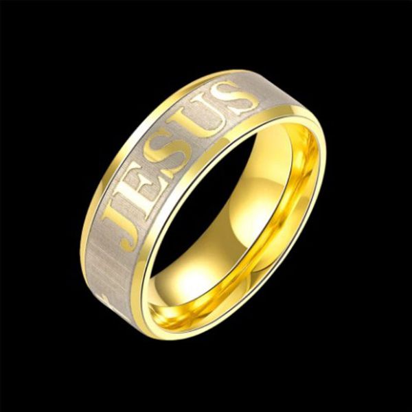 Anillo de Jesús cristiano de acero inoxidable, anillos de oro, anillos de dedo de cola para mujeres y hombres, joyería de moda