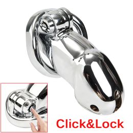 Dispositif de chasteté masculin en acier inoxydable, clic/verrouillage, Cage à coq, jouets sexuels de Bondage pour hommes, verrouillage du pénis, jeu pour adultes