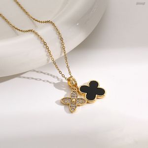 Collier de trèfle en acier inoxydable pour femmes blanc noir de luxe de luxe bijoux élégant charme 4 feuilles love baleine Sailormoon Pendant colliers