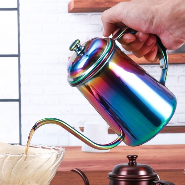 Bouilloire à café en acier inoxydable, pichet à mousse, cafetière à col de cygne, bouilloire à bec de cygne, outils à thé à café de grande quantité, 650ML T200523