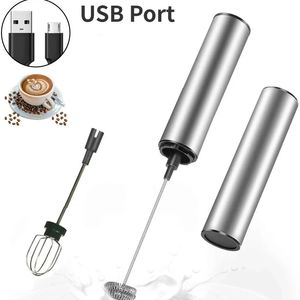Roestvrijstalen koffieschuimmachine Melkschuimmaker Handbediende elektrische garde Mini draadloze blender USB-poort Keukengadgets