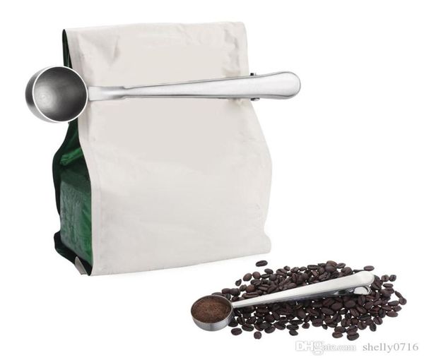 Café en acier inoxydable cuillère avec un sac de sac Clip argenté multifonction multifonction jelly crème fruit cuillère cuisine accessori1541101