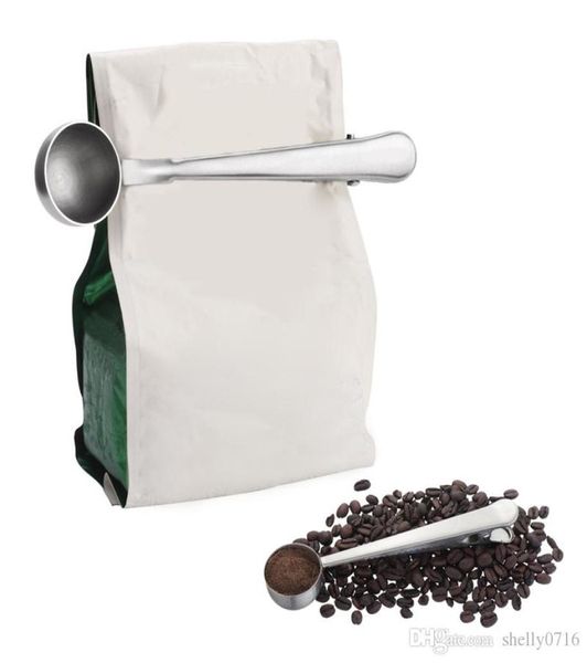 Café en acier inoxydable cuillère avec un sac de sceau de sac Clip argent multifonction multifonction de crème glacée Scoop de fruit de la cuisine accessori5221376