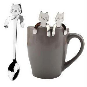 Cuillère à café en acier inoxydable Belle forme de chat mignon cuillère à café de snack scoop scoop de crème glacée mini cuillères