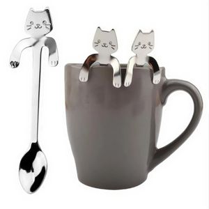 Cuchara de café de acero inoxidable, bonita y bonita forma de gato, cucharadita de postre, cuchara para helado, Mini cucharas, vajilla, utensilios de cocina