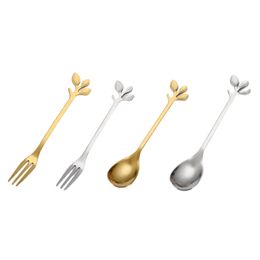 Rvs Koffie Lepel Lepel Branch Bladeren Roomijs Dessert Honing Lepel Fork Christmas Giften Keuken Accessoires Servies Decoratie JY1011