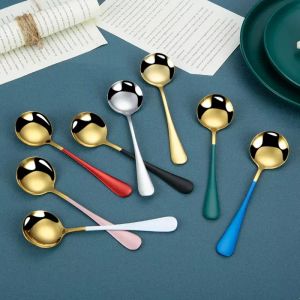 Cucharas para revolver café de acero inoxidable, postre de helado de colores, cuchara para sopa de pastel, cucharas para mezclar redondas de azúcar de té reutilizables de 7 pulgadas, nuevo