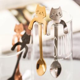 Roestvrijstalen koffie thee lepel mini kat lang handvat creatieve lepel drinkgereedschap keuken gadget flatware servies groothandel groot