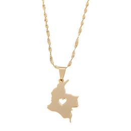 Roestvrij staal Colombia Map Hangketting Goudkleur sieradenkaart van Colombiaanse sieraden155a