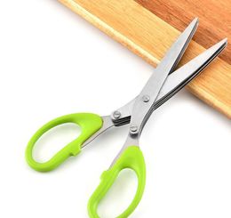 Outils de cuisine en acier inoxydable Accessoires de cuisine Couteaux 5 couches Ciseaux Sushi Shredded Scallion Cut Herb Spises Ciseaux2022pop