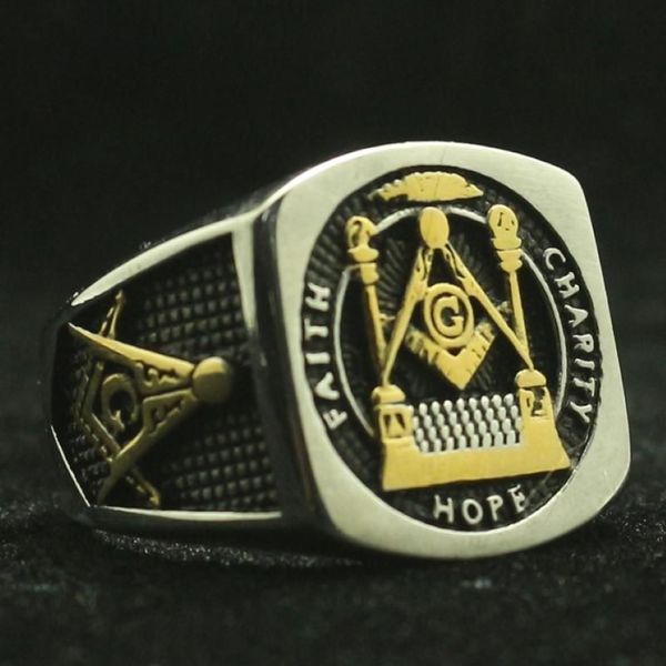 Acero inoxidable Cool Hope Masons Ring Est Cluster Rings239d