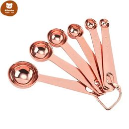 Roestvrij staal Koper Meten Lepel Keuken Bakken Gereedschap Rose Gold Meeting Lepels Cup 6pcs / Set WJY591