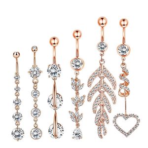 Rvs Koper Zirkoon Set Belly Button Ring Umbilical Nail Vacuum Plated Rose Gold Body Piercing Sieraden