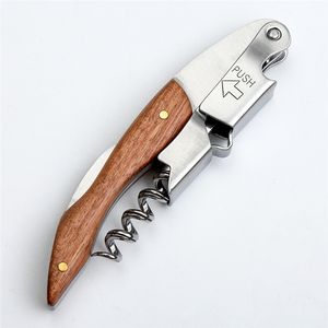 Sacacorchos de acero inoxidable Llave de vino Cerveza Abrebotellas Cortador de láminas Mango de madera Abridores Cuchillo de vino de camarero Sacacorchos Sommelier LX4604