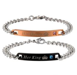 Roestvrij staal paar link armbanden voor vrouwen mannen zijn koningin haar koning minnaar bedelarmband armbanden schoonheid beest designer sieraden