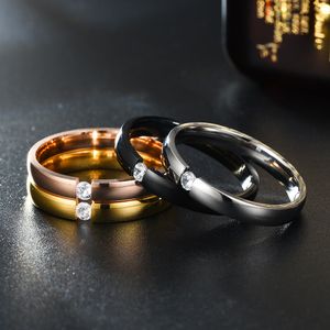 Anneaux de Couple en acier inoxydable avec pierre Simple couleur or noir couleur argent cadeaux de saint valentin pour les femmes bijoux KBR129