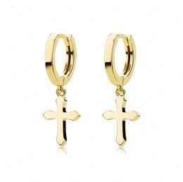 Boucle d'oreille en acier inoxydable classique Couleur d'or minimaliste pendants boucles d'oreilles de cerceau croix pour hommes bijoux 2841049